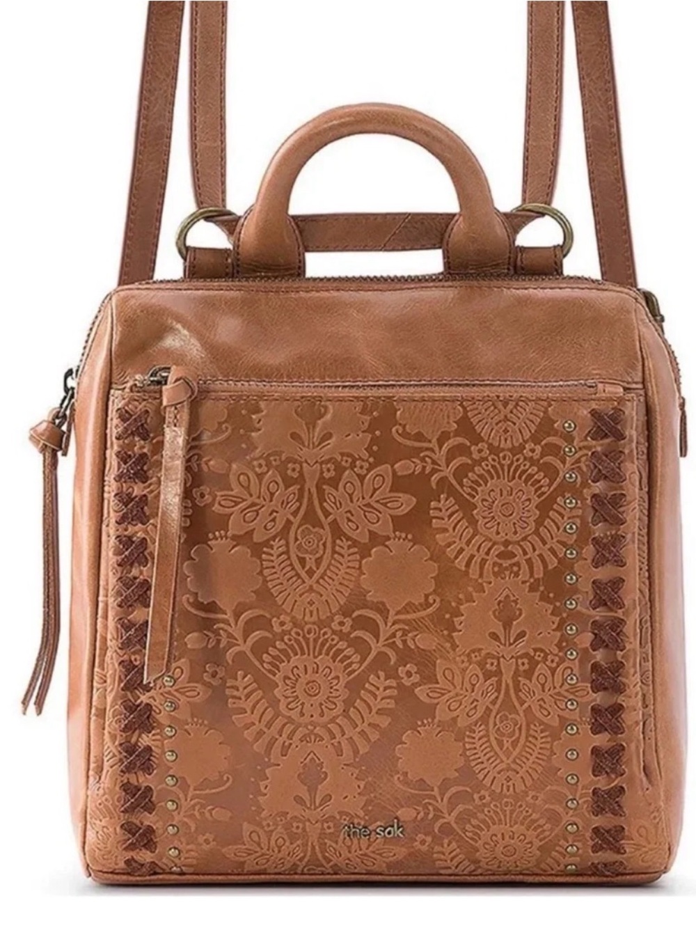 The Sak Loyola Convertible Mini Backpack Embossed Leather Purse Bag Zip Pockets